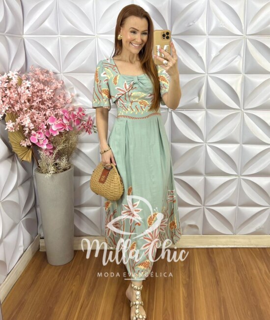 Vestido Riviera em Viscolinho - Verde Sálvia - Milla Chic