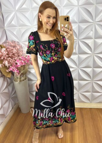 Vestido Santorini Bordado - Preto - Milla Chic