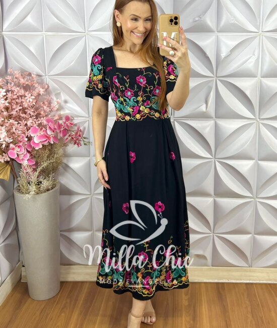 Vestido Santorini Bordado - Preto - Milla Chic