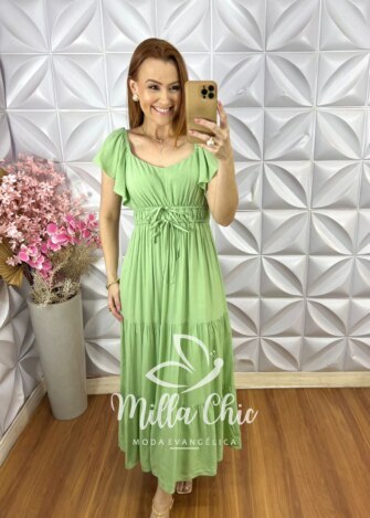 Vestido Shirley em Viscolinho - Verde Menta - Milla Chic