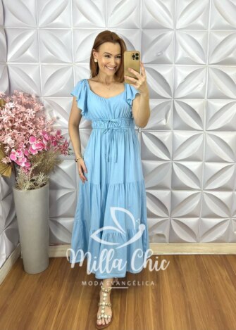 Vestido Shirley em Viscolinho - Azul Baby - Milla Chic