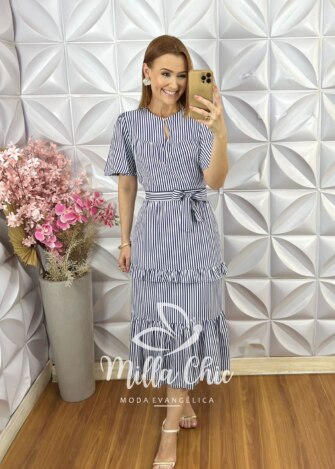Vestido Sicília em Viscolinho Listrado - Roxo - Milla Chic