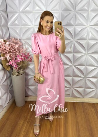 Vestido Sueli em Alfaiataria Marrant - Rosa Barbie - Milla Chic