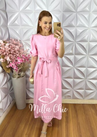 Vestido Sueli em Alfaiataria Marrant - Rosa Barbie - Milla Chic