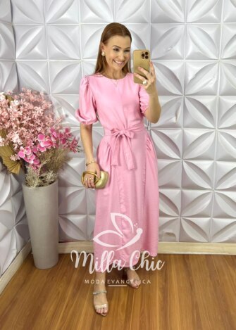 Vestido Sueli em Alfaiataria Marrant - Rosa Barbie - Milla Chic