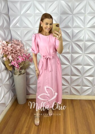 Vestido Sueli em Alfaiataria Marrant - Rosa Barbie - Milla Chic