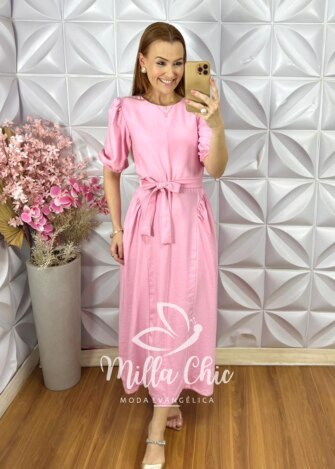 Vestido Sueli em Alfaiataria Marrant - Rosa Barbie - Milla Chic