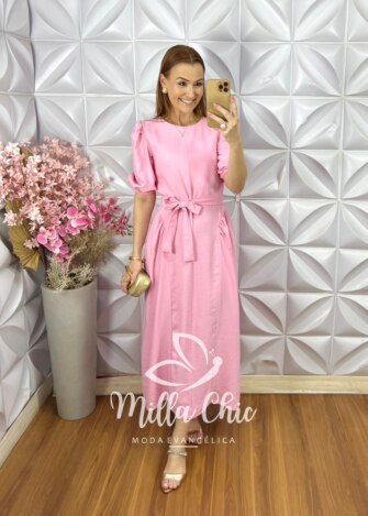 Vestido Sueli em Alfaiataria Marrant - Rosa Barbie - Milla Chic