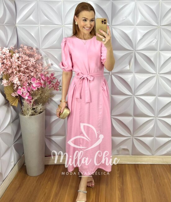 Vestido Sueli em Alfaiataria Marrant - Rosa Barbie - Milla Chic