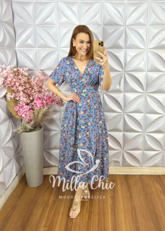 Vestido Pietra em Viscolinho - Azul - Milla Chic