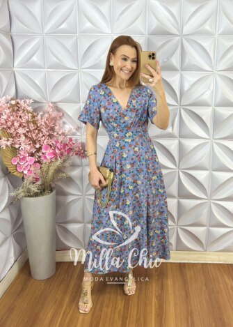 Vestido Pietra em Viscolinho - Azul - Milla Chic