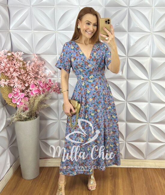 Vestido Pietra em Viscolinho - Azul - Milla Chic