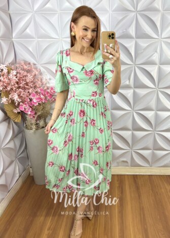 Vestido Valentina Plissado - Pêssego - Milla Chic