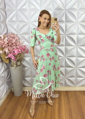 Vestido Valentina Plissado - Pêssego - Milla Chic