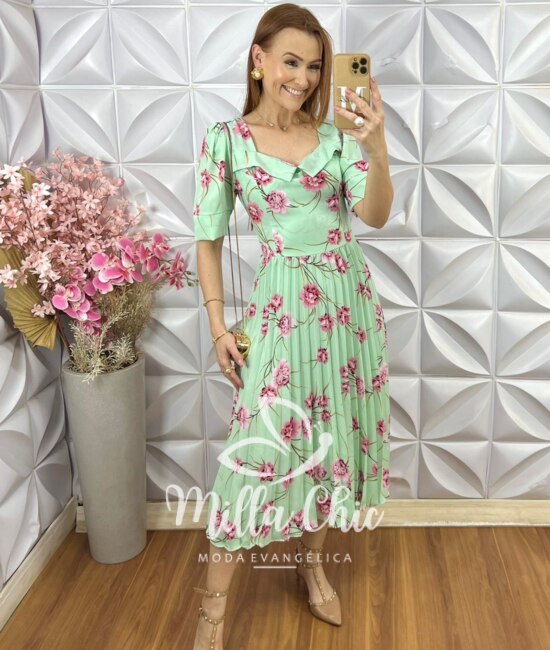 Vestido Valentina Plissado - Pêssego - Milla Chic