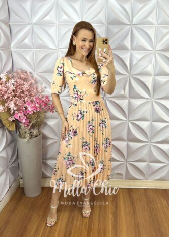 Milla Chic - millachic com br vestido valentina plissado pessego 6 Vestido Valentina Plissado - Pêssego - Milla Chic