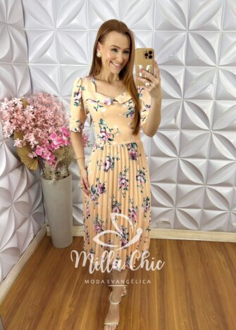 Milla Chic - millachic com br vestido valentina plissado pessego 7 Vestido Valentina Plissado - Pêssego - Milla Chic