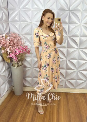 Milla Chic - millachic com br vestido valentina plissado pessego 8 Vestido Valentina Plissado - Pêssego - Milla Chic