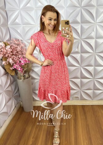 Vestido Veneza Comfy em Viscolycra - Vermelho Goiaba - Milla Chic
