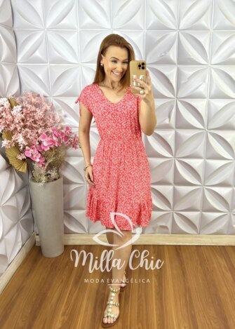 Vestido Veneza Comfy em Viscolycra - Vermelho Goiaba - Milla Chic