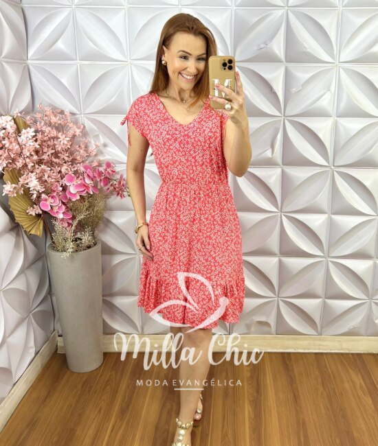 Vestido Veneza Comfy em Viscolycra - Vermelho Goiaba - Milla Chic