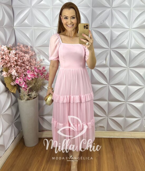 Vestido Viviane em Lesie Algodão Menta - Verde Menta - Milla Chic