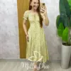 Vestido Judite em viscolinho amarelo manteiga estampado - Milla Chic
