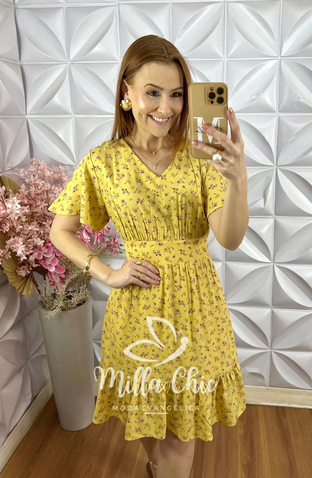 Vestido Analu em Viscolinho Estampado – Amarelo – Milla Chic Vestido Analu em Viscolinho Estampado - Amarelo - Milla Chic