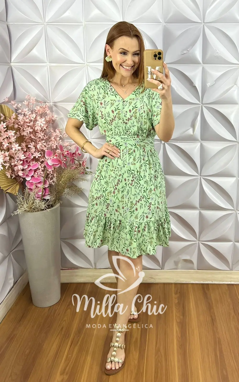Vestido Analu Estampado com Botão – Menta – Milla Chic Vestido Analu Estampado com Botão - Menta - Milla Chic