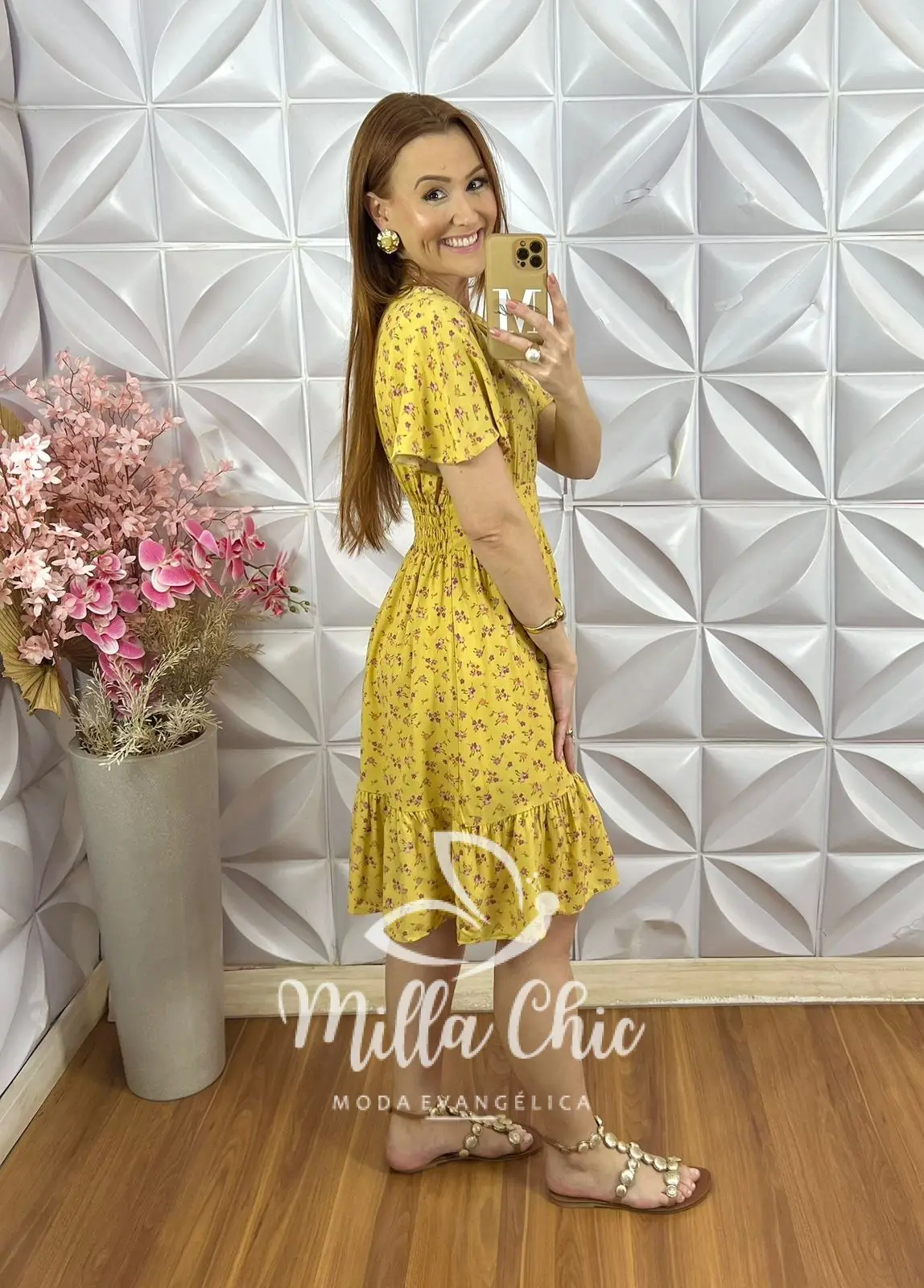 Vestido Analu em Viscolinho Estampado – Amarelo – Milla Chic Vestido Analu em Viscolinho Estampado - Amarelo - Milla Chic
