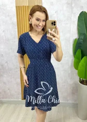 Vestido Analu Poá - Azul Marinho - Milla Chic