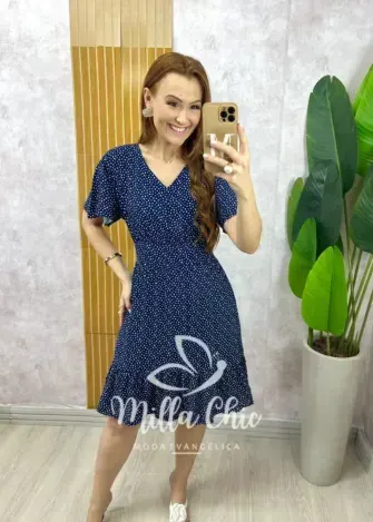 Vestido Analu Poá - Azul Marinho - Milla Chic