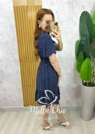 Vestido Analu Poá - Azul Marinho - Milla Chic