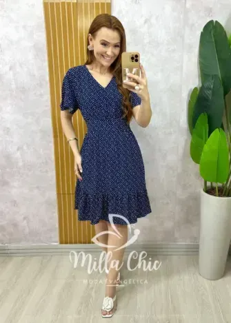 Vestido Analu Poá - Azul Marinho - Milla Chic