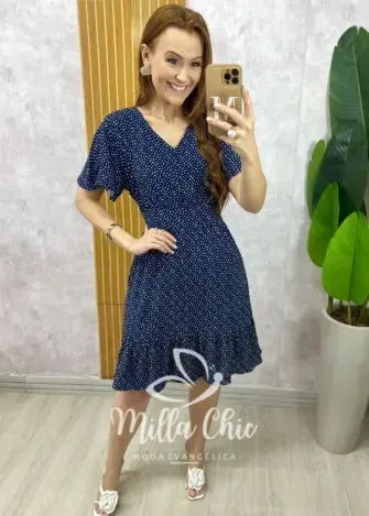Vestido Analu Poá - Azul Marinho - Milla Chic