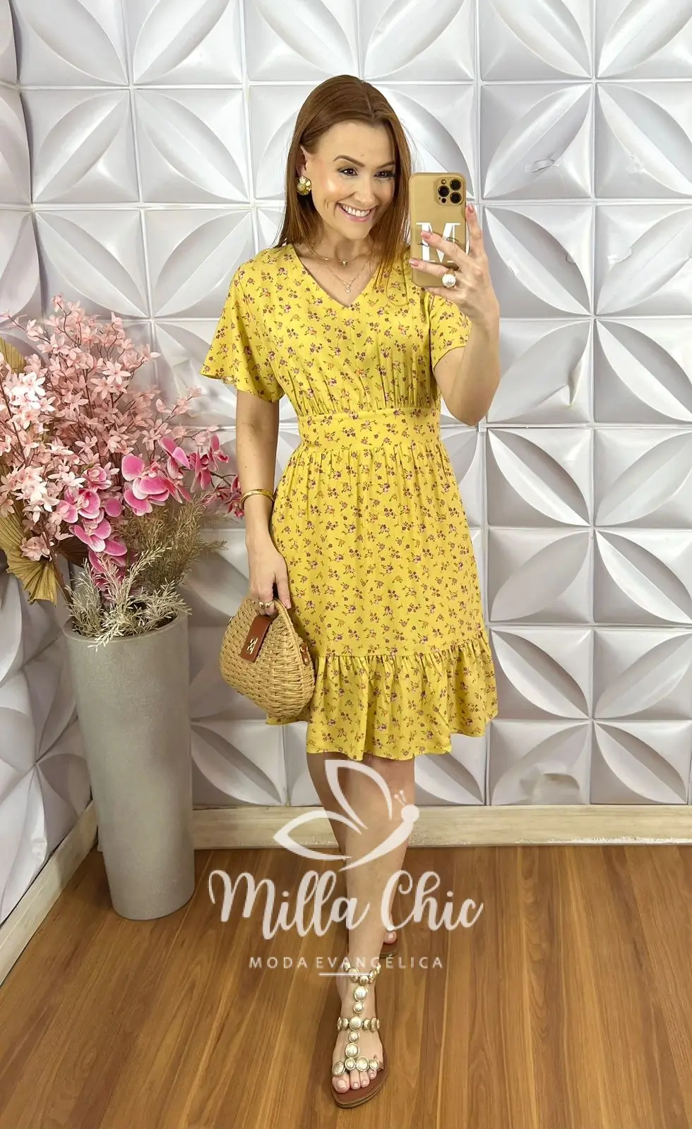Vestido Analu em Viscolinho Estampado – Amarelo – Milla Chic Vestido Analu em Viscolinho Estampado - Amarelo - Milla Chic