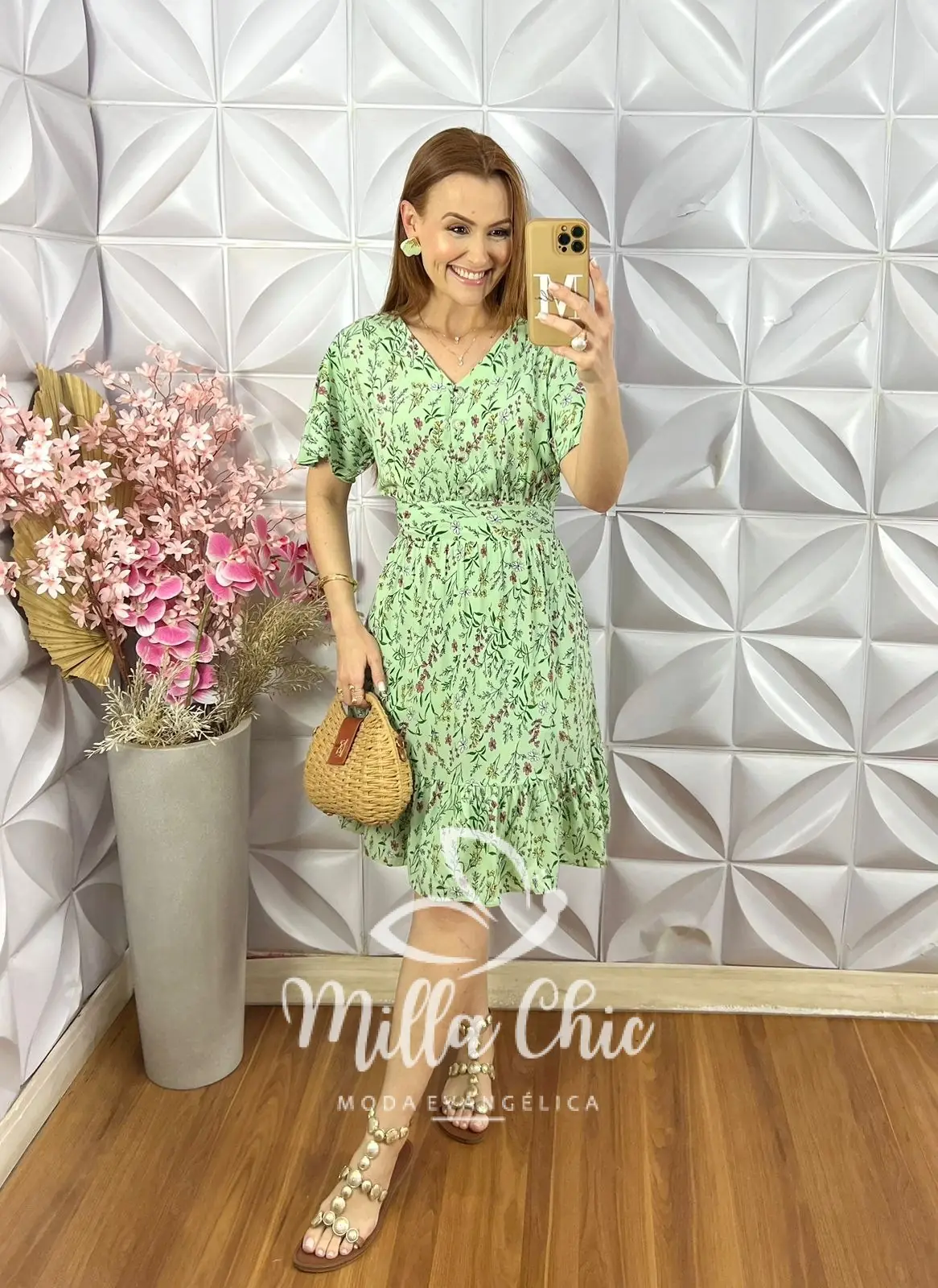 Vestido Analu Estampado com Botão – Menta – Milla Chic Vestido Analu Estampado com Botão - Menta - Milla Chic