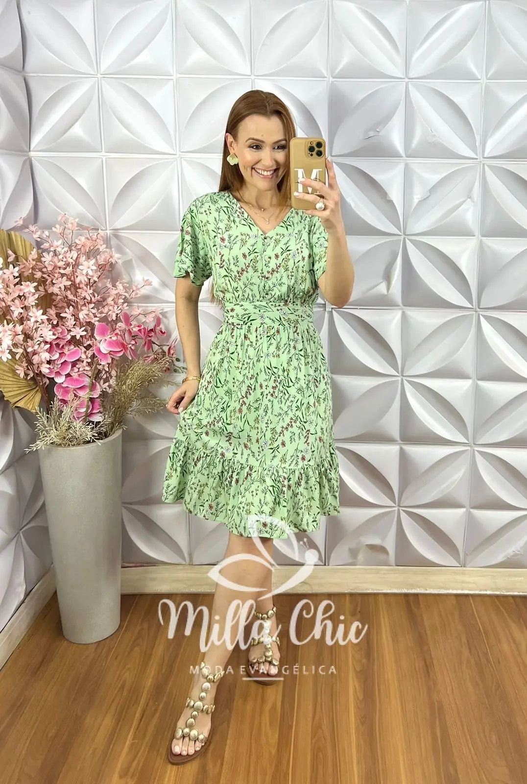 Vestido Analu Estampado com Botão – Menta – Milla Chic Vestido Analu Estampado com Botão - Menta - Milla Chic