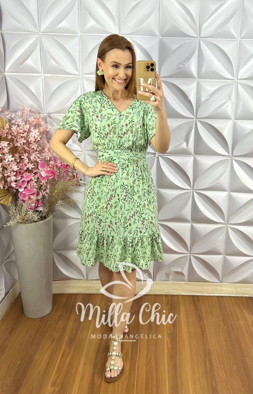 Vestido Analu Estampado com Botão – Menta – Milla Chic Vestido Analu Estampado com Botão - Menta - Milla Chic