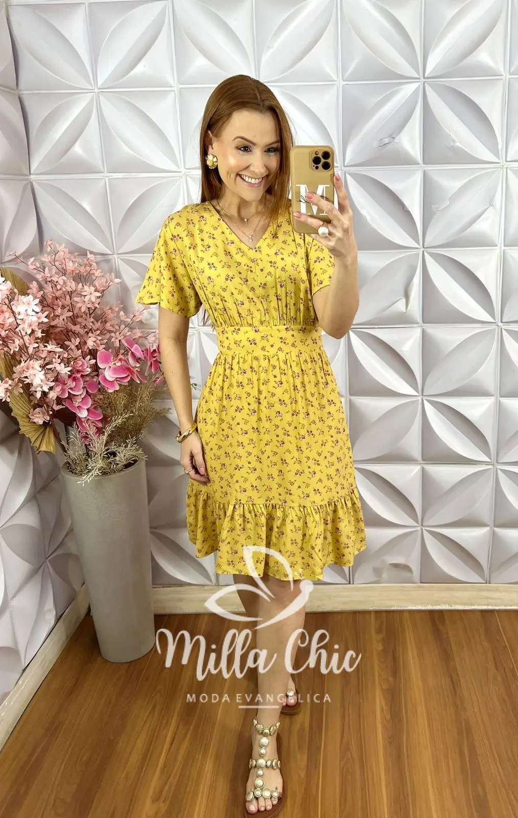 Vestido Analu em Viscolinho Estampado – Amarelo – Milla Chic Vestido Analu em Viscolinho Estampado - Amarelo - Milla Chic