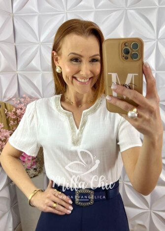 Blusa Dalva Bordada - Branca - Milla Chic