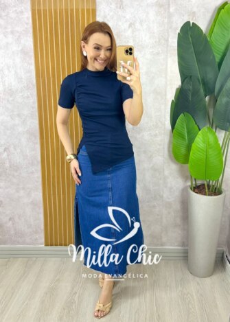 Blusa Emili Assimétrica - Azul Marinho - Milla Chic