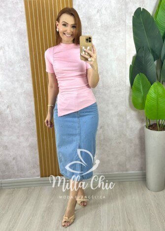 Blusa Emili Assimétrica - Rosa Baby - Milla Chic