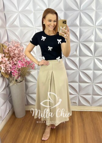 Blusa Gioconda em Malha Algodão com Lacinho - Menta - Milla Chic