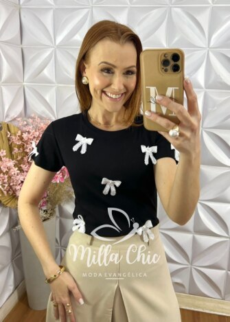 Blusa Gioconda em Malha Algodão com Lacinho - Menta - Milla Chic