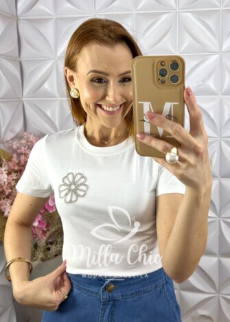 Blusa Hadia em Malha com Aplicação - Laranja - Milla Chic