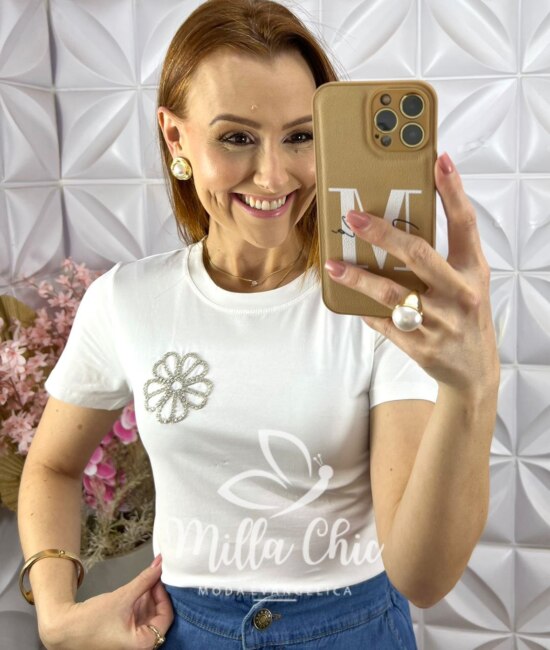Blusa Hadia em Malha com Aplicação - Laranja - Milla Chic