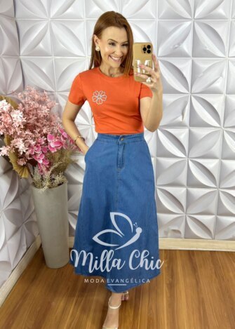 Blusa Hadia em Malha com Aplicação - Laranja - Milla Chic