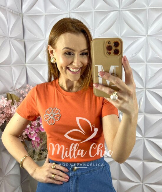 Blusa Hadia em Malha com Aplicação - Laranja - Milla Chic