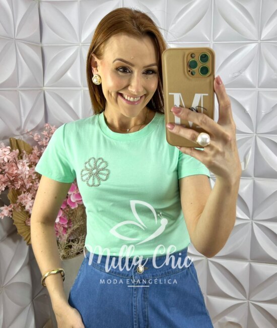 Blusa Hadia Em Malha Com Aplicação - Menta - Milla Chic